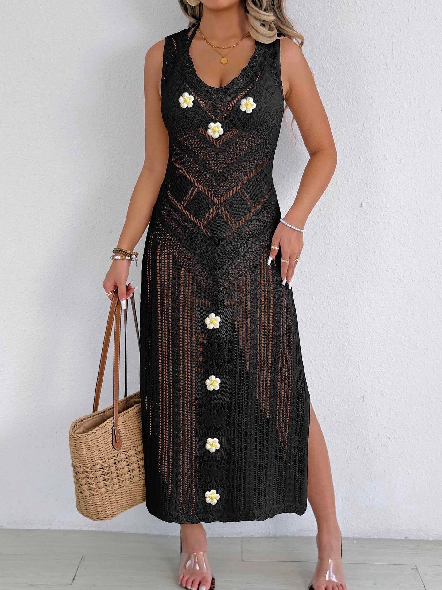 Beach Beach Cover Up Women Sexy Cutout Woven Shirt Vest Dress Hand Crocheted Stitching Holiday Dress Bella Mia