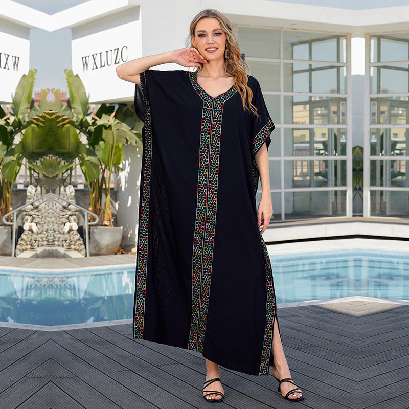 Rayon Embroidered Holiday Loose Robe Beach Jacket Maxi Dress Women Beach Cover Up Bella Mia