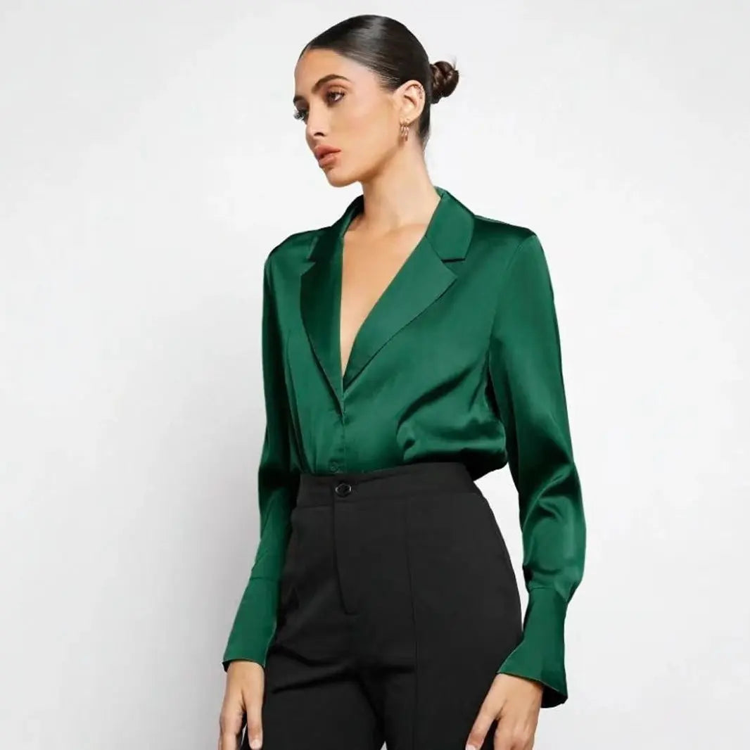 Satin Faux Silk Shirt Spring Summer Women Clothing Minimalist Long Sleeve Shirt Top Bella Mia