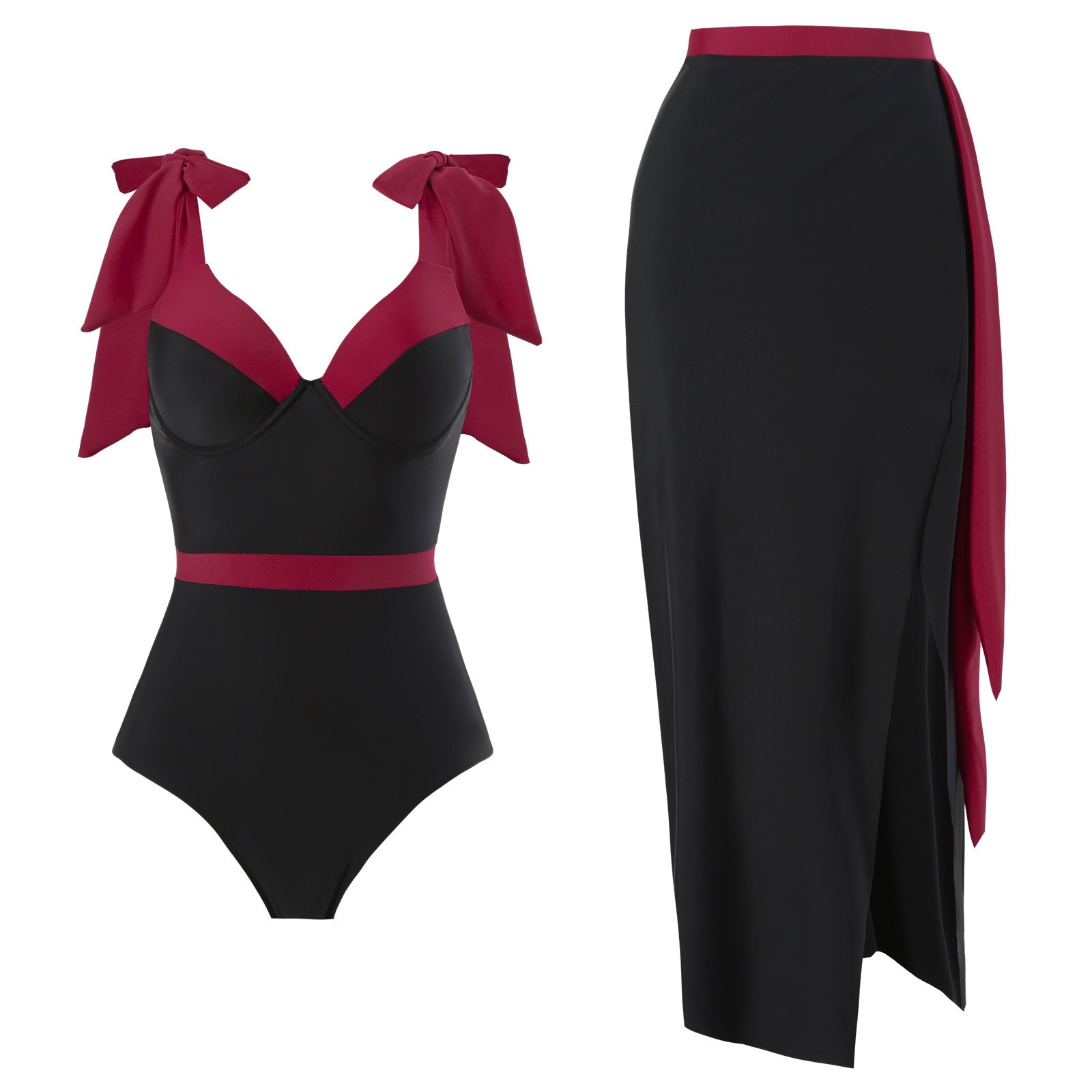 Solid Color One Piece Women Swimwear Suit European, French Spring Cover Belly Slimming Swimsuit Bella Mia