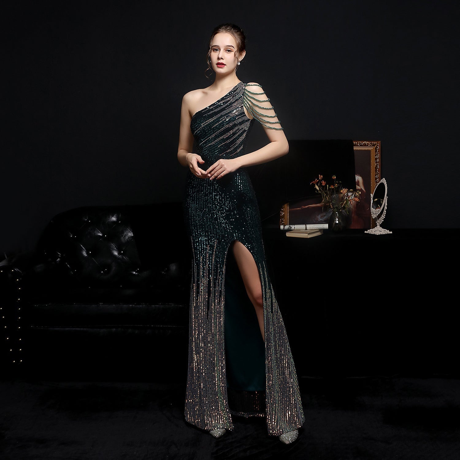 Craft Colorful Sequin Socialite Gathering Party Evening Dress Sexy Long Slimming Toast Dress Bride Formal Gown Bella Mia