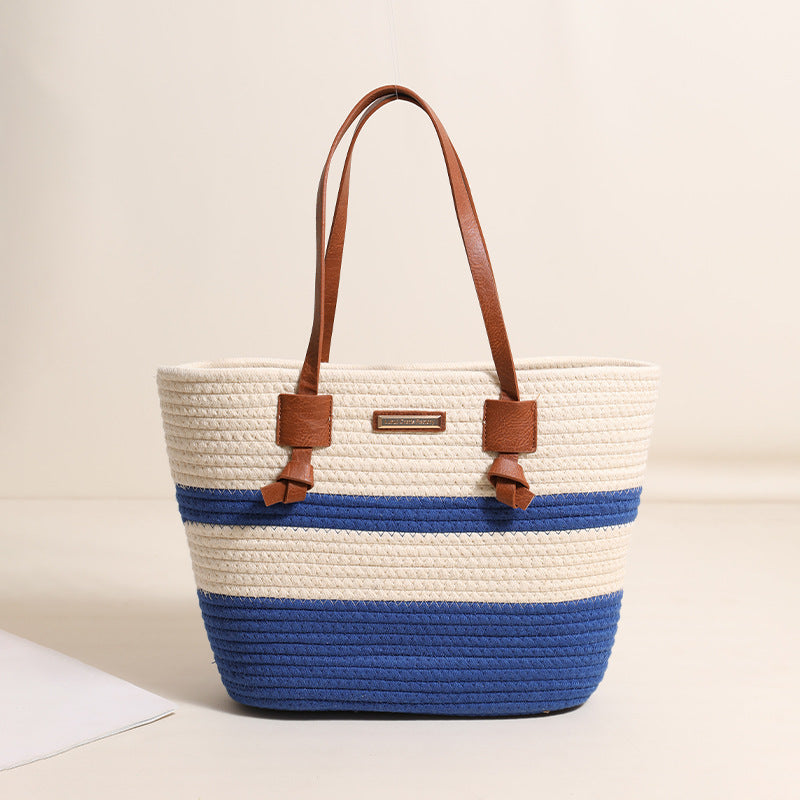 One Shoulder Cotton Thread Woven Bag Large Capacity Tote Straw Bag Vacation Beach Women Bag Bella Mia