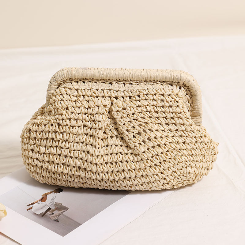 Crossbody Straw Bag Pleated Solid Color Straw Bag Woven Bag Vacation Beach Bag Women Bag Bella Mia
