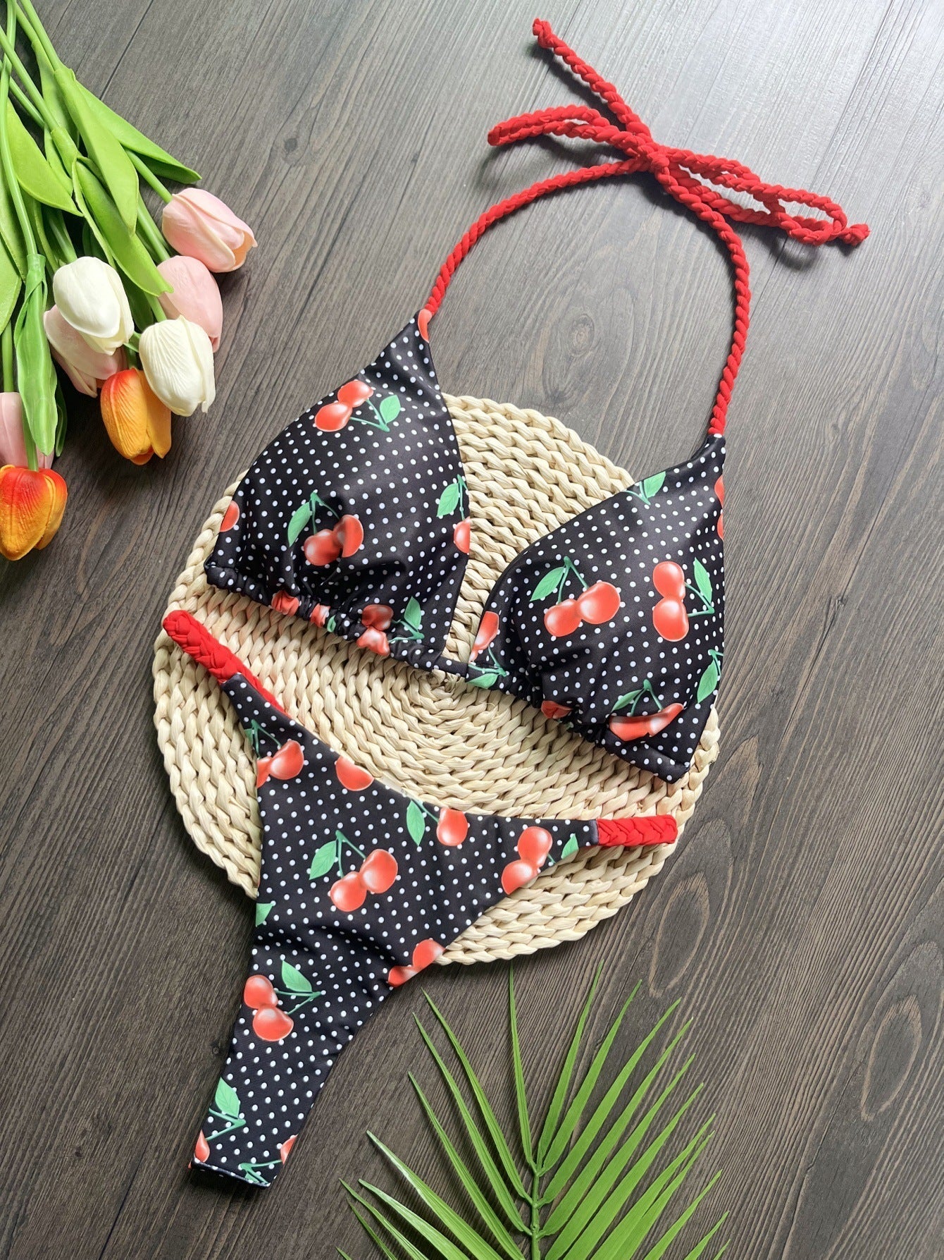 Triangle Bag Braid Rope Bikini Printed Swimsuit Beach Sexy Women Swimsuit Bella Mia