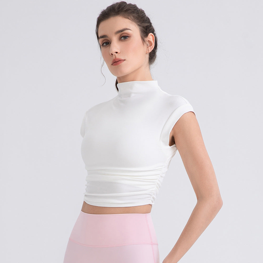 Irregular Asymmetric Half Turtleneck Sleeveless Yoga T shirt Women Breathable Exercise Vest Short Workout Running Top Bella Mia