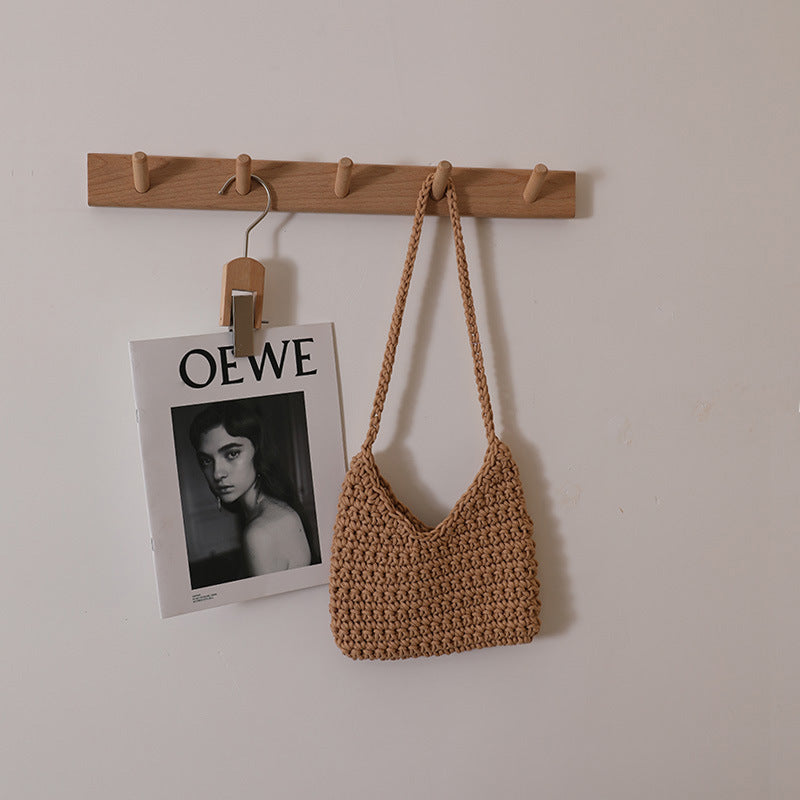 Single Shoulder Cotton Thread Woven Bag Solid Color Single Shoulder Women Bag Casual Underarm Bag Vacation Beach Bag Bella Mia