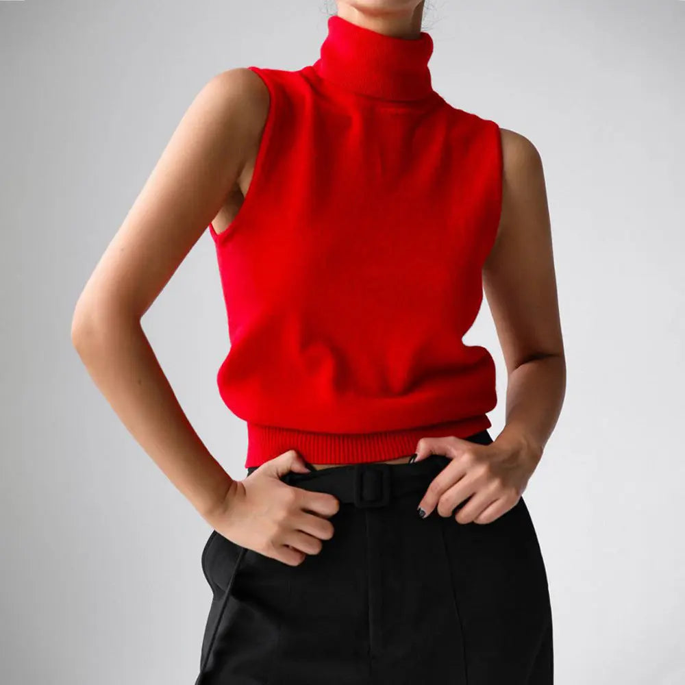 Knitted Sleeveless Vest Autumn High Neck Vest Sweater Minimalist Vest Top Women Bella Mia