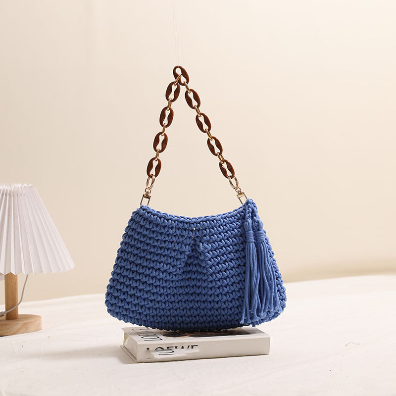 Underarm Cotton Thread Woven Bag Tassel One Shoulder Straw Bag Vacation Beach Bag Niche Women Bag Bella Mia