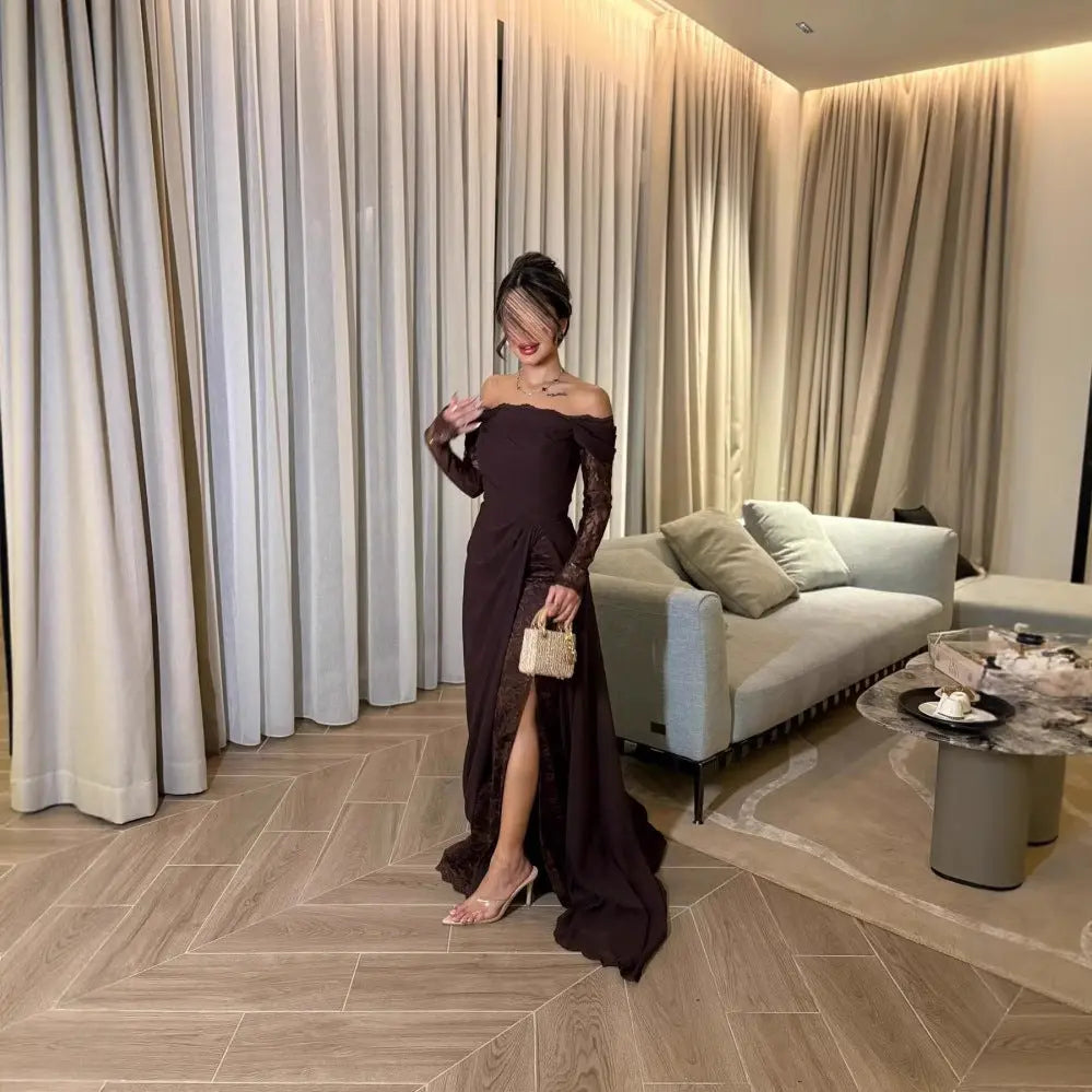 Spring Summer Women Clothing Tube Top Stitching Lace Long Sleeve Big Hem Elegance Retro Dress Bella Mia