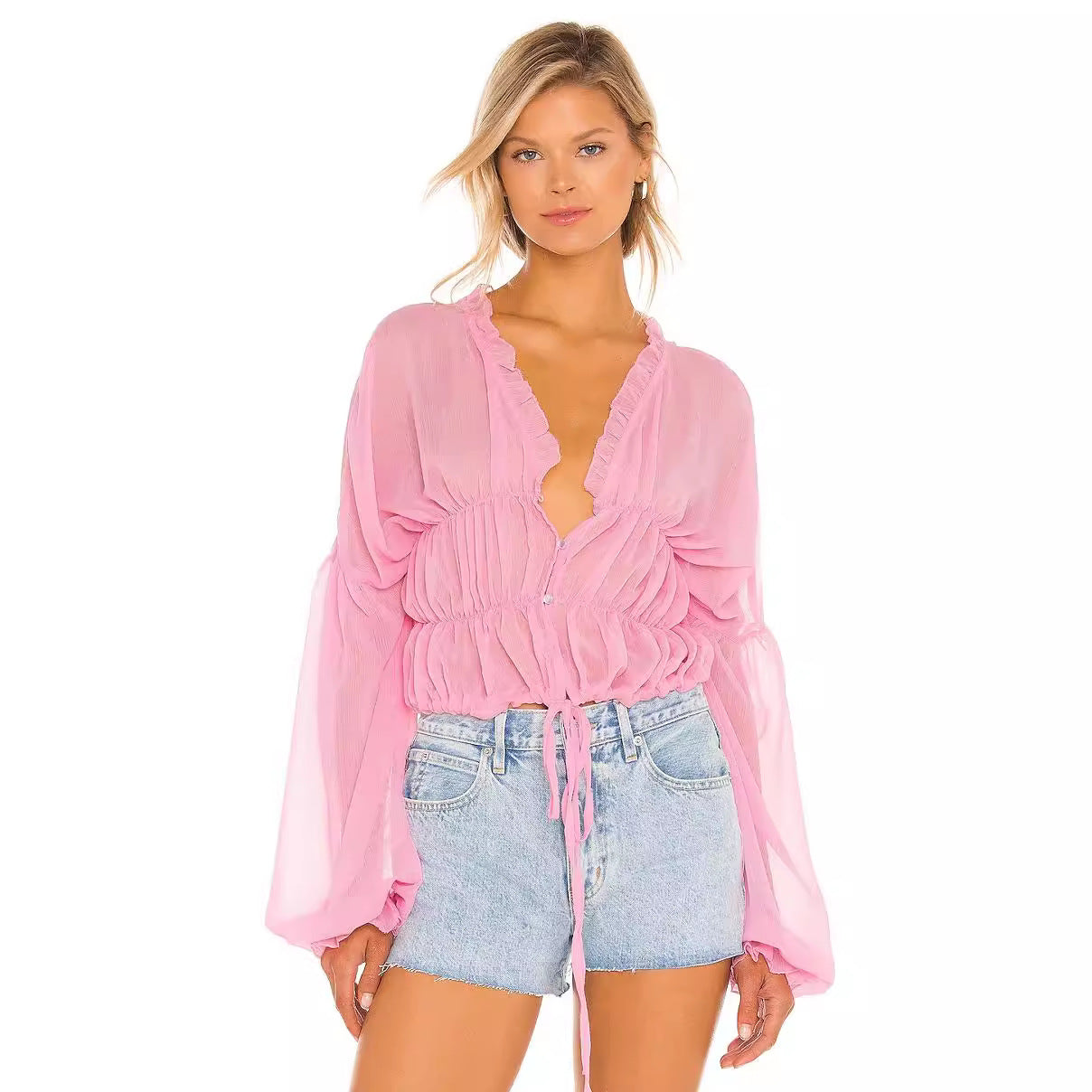 Fall Casual Women Wear Beach Cover Up Holiday Chiffon Bell Sleeve Top Bella Mia