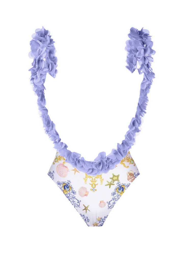Printing Swimsuit Petals Cover Belly Backless Swimsuit Bella Mia