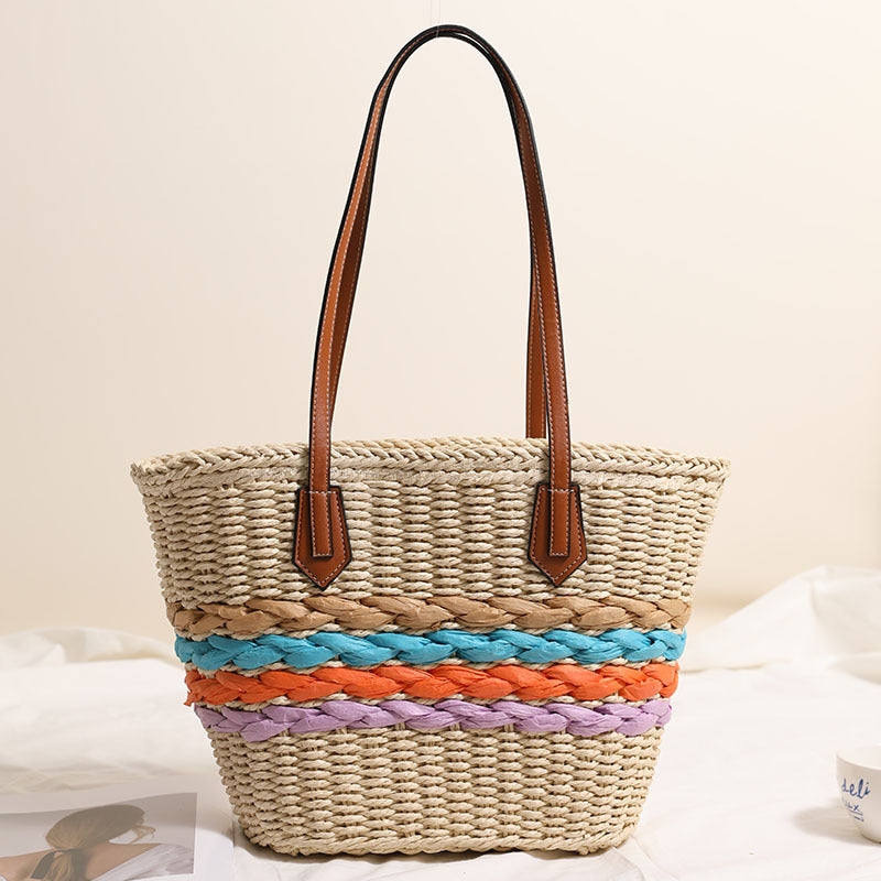 Bohemian One Shoulder Straw Bag Rainbow Stripes Straw Bag Woven Bag Vacation Beach Bag Women Bag Bella Mia