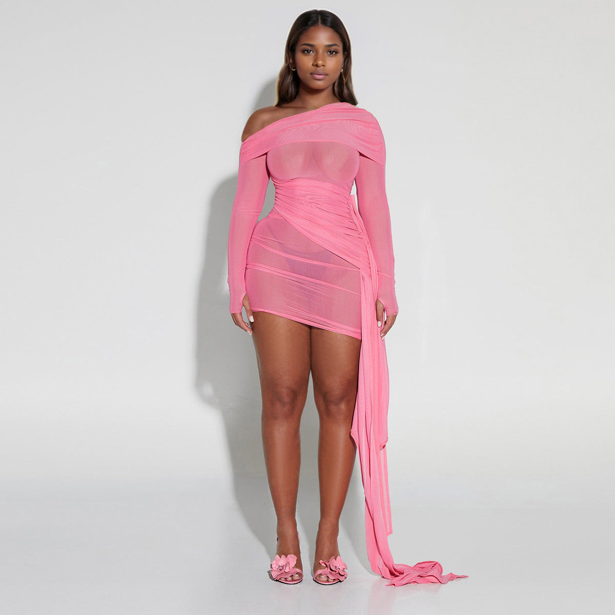 Spring Summer Women Wear Off Neck Design Sexy Pleated Dress Dopamine Sexy Bella Mia