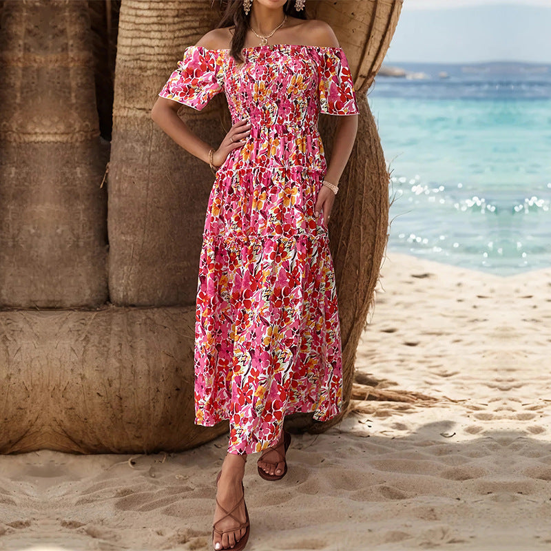 Summer Women Clothing Vacation off-Shoulder Printed Dress Bella Mia