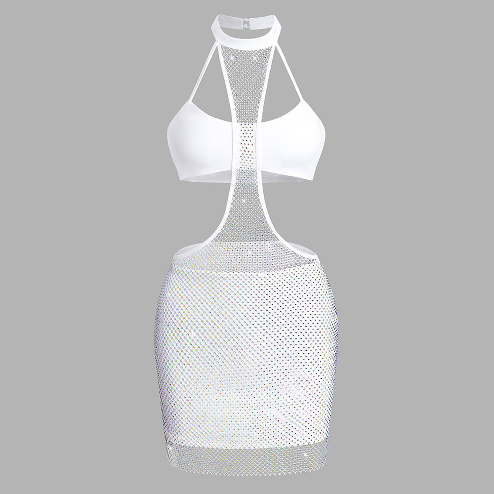 High Neck Cami Bra Sexy Siamese Cropped Outfit Hip Skirt Net Drill Women Milk Silk Bella Mia