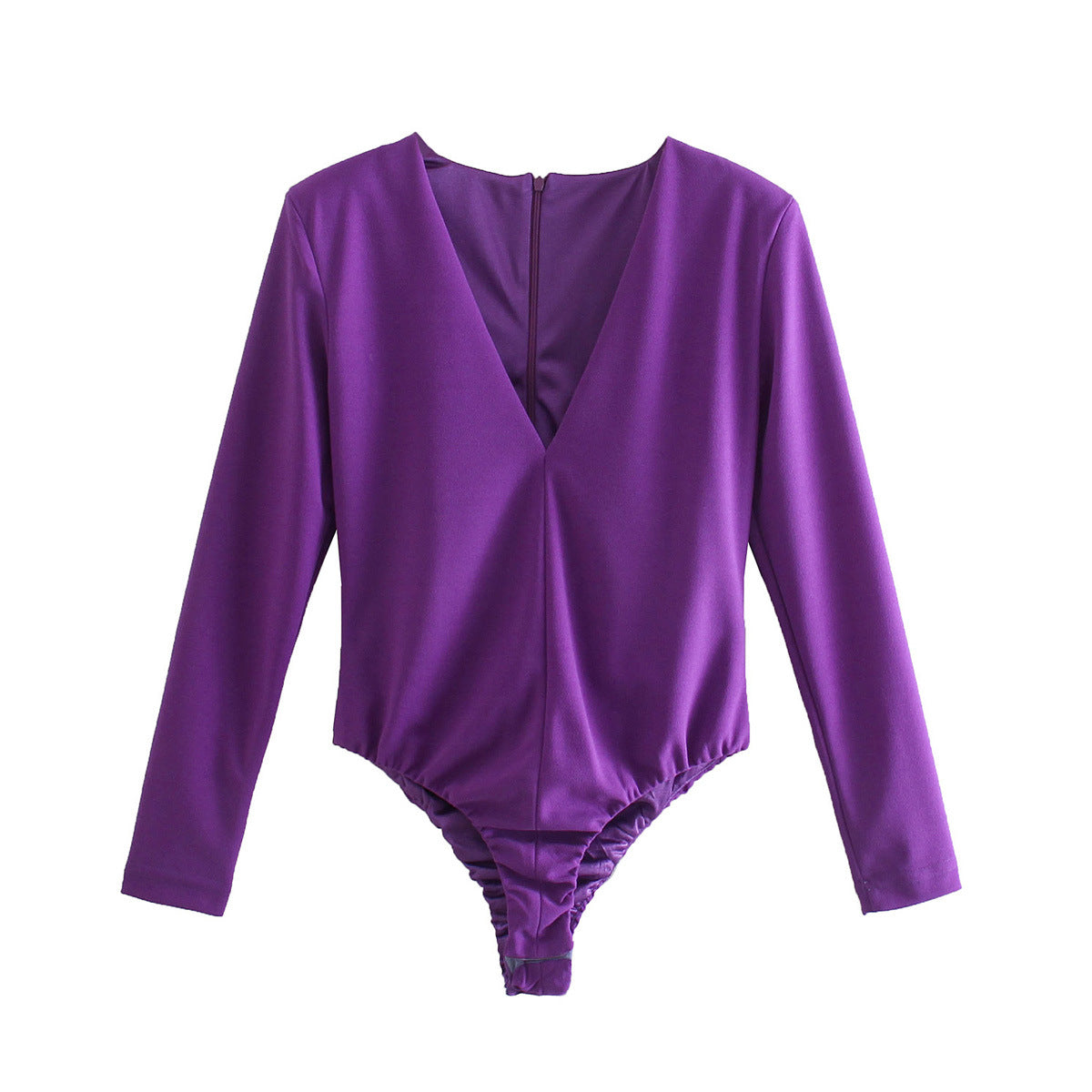 Women Clothing Sexy Four Color Deep V Plunge neck Padded Shoulder Close Fitting Inner Bodysuit