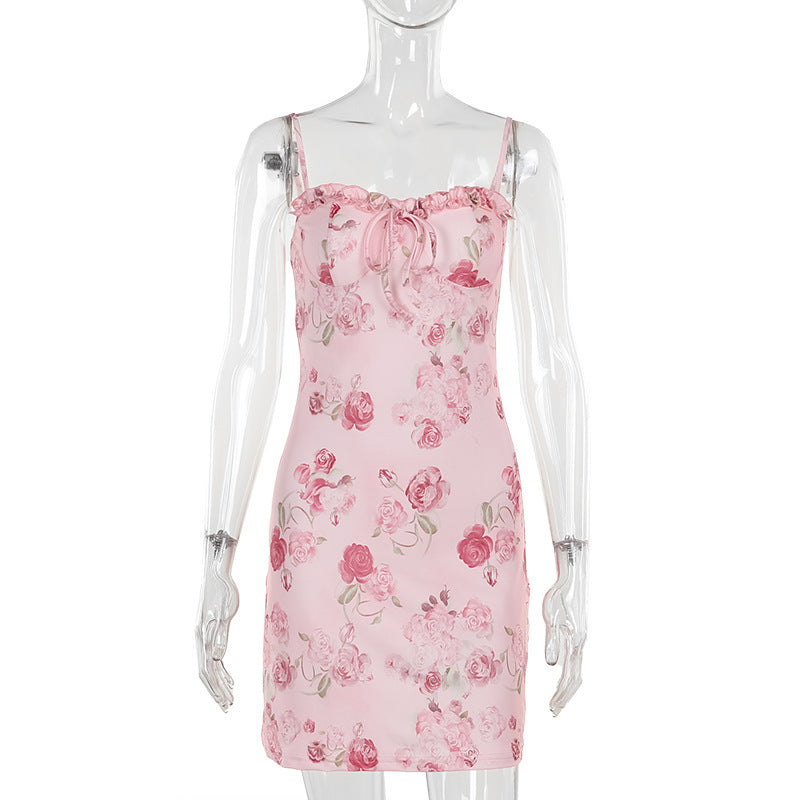 Rose Print Sexy Suspenders Dress Women Casual Sexy Dress Bella Mia