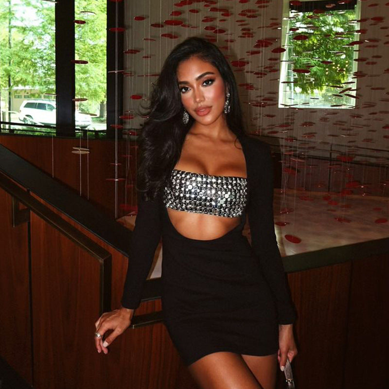 Sexy Women Clothing Nightclub Rhinestone Corset Hollow Out Cutout out Cinched Hip Dress Sexy Dress Bella Mia