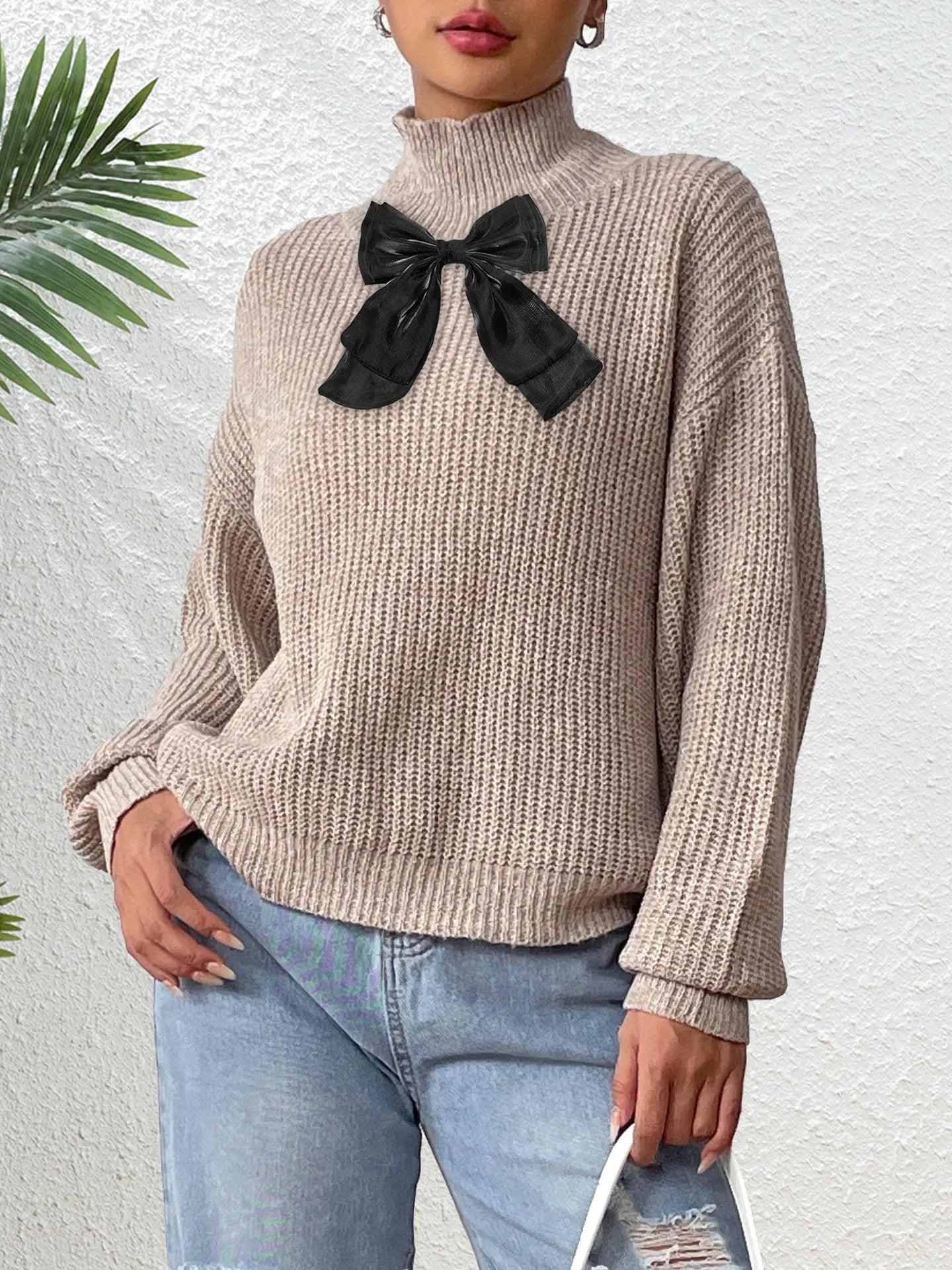 Women Top Half Turtleneck Pullover Black Mesh Bow Patched Color Floral Velvet Autumn Winter Undershirt Bella Mia