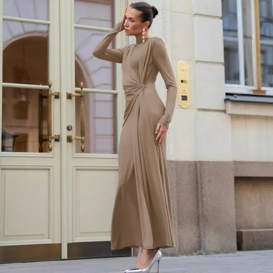 Autumn French Dress Maxi Dress Women Textured Waist Slimming Evening Dress Bella Mia