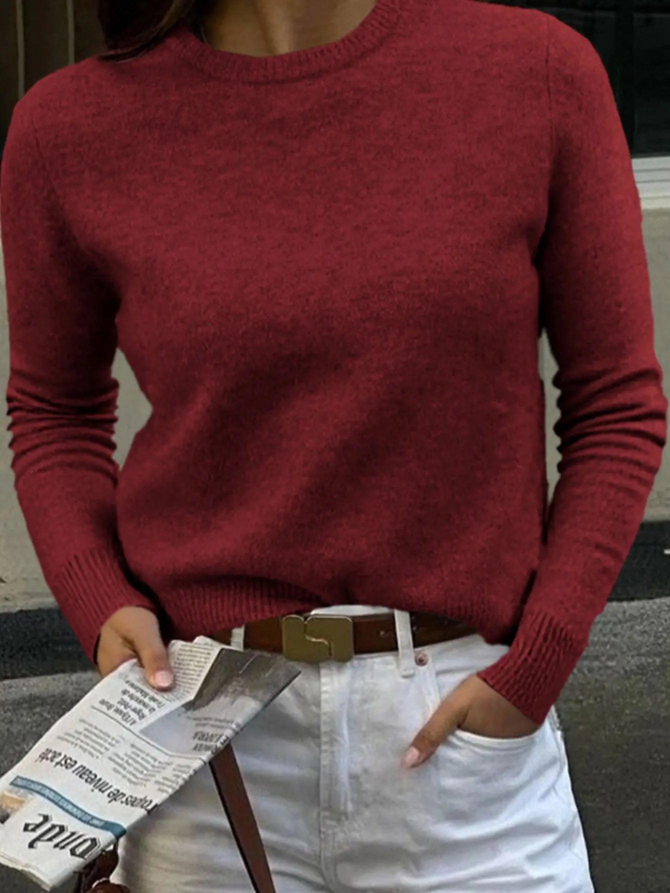 Casual Womens Long Sleeve Crew Neck Knit Sweater Polyester Autumn Winter Bella Mia