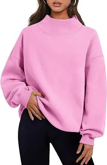 Women Fleece Shirt Thick Half Turtleneck Loose Casual Sweatshirt Autumn Winter Bella Mia