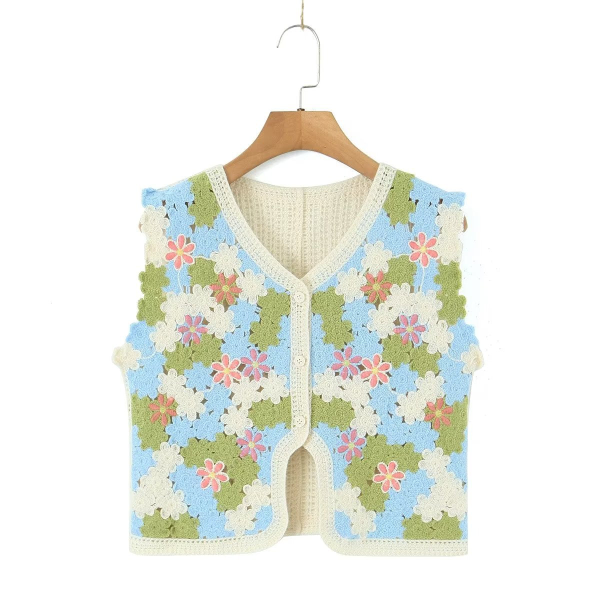 Women Retro Thailand Holiday Floral Vest Cardigan Top Casual All Matching Graceful Bella Mia