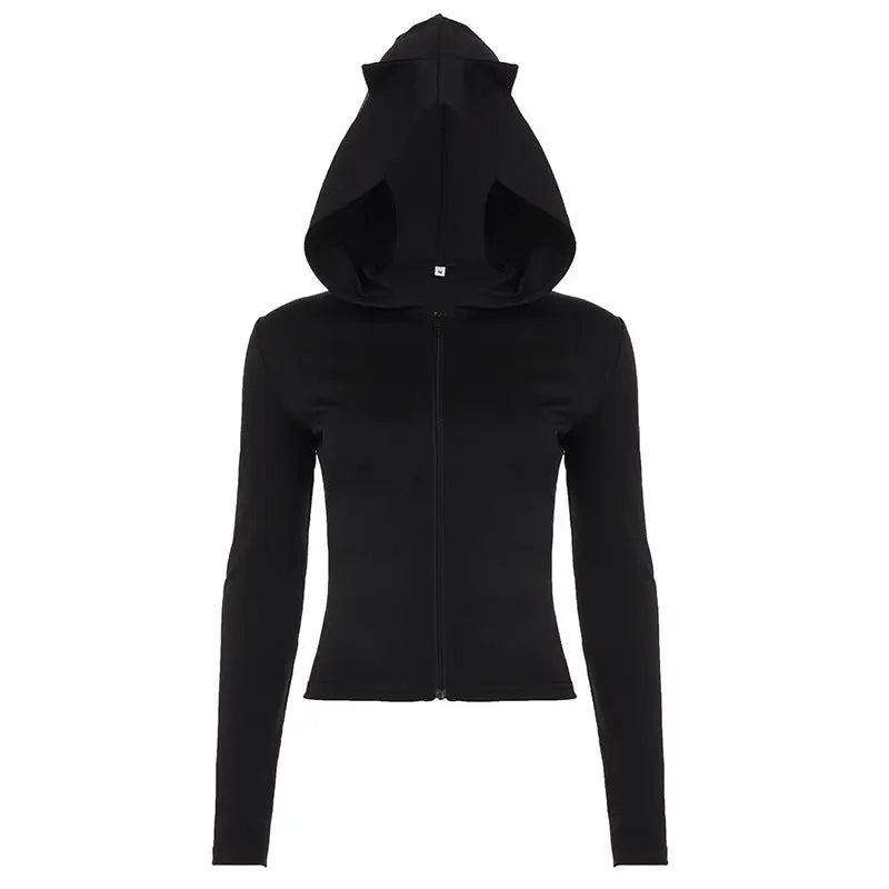 Sexy Little Devil Zipper Hooded Sweater Women Street Solid Color Slim Fit All Match Jacket Bella Mia