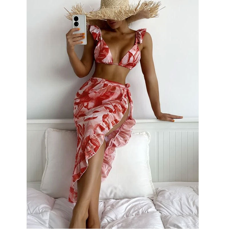 Women Clothing Sexy Bikini Ruffled Tied Apron Three Suits Swimsuit Tie Dye Bella Mia