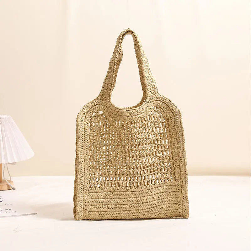 Summer Straw Woven Bag With Lace Up Pattern For Women Beach Vacation Bag Bella Mia