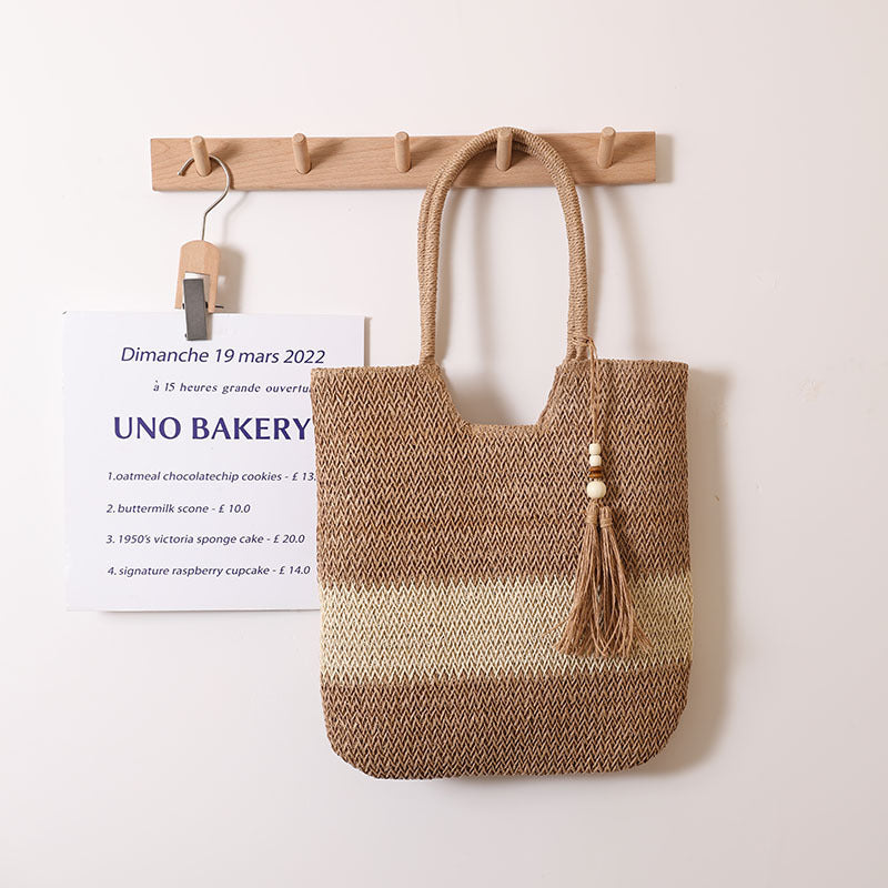 Woven Two Tone Tassel Woven Bag Shoulder Bag Casual Straw Bag Casual Women Bag Beach Bag Bella Mia