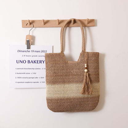 Woven Two Tone Tassel Woven Bag Shoulder Bag Casual Straw Bag Casual Women Bag Beach Bag