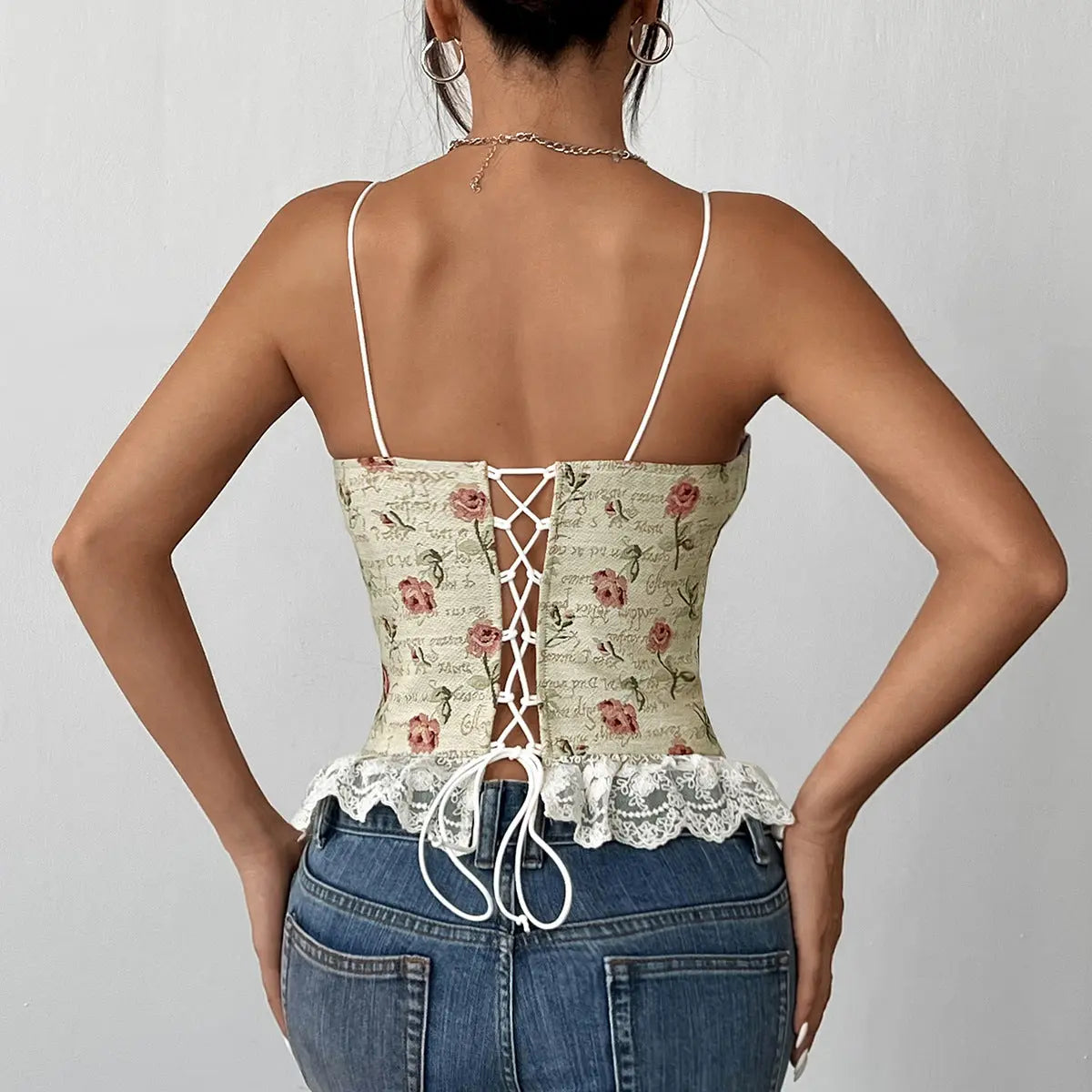 Women Clothing Vintage Jacquard Niche Stitching Sexy Lace Lace Spaghetti Strap Vest Bella Mia