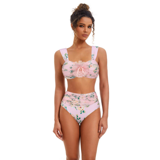 Floral Decorative Mesh Split Swimsuit Women High Waist Bikini Umbrella Skirt Bella Mia