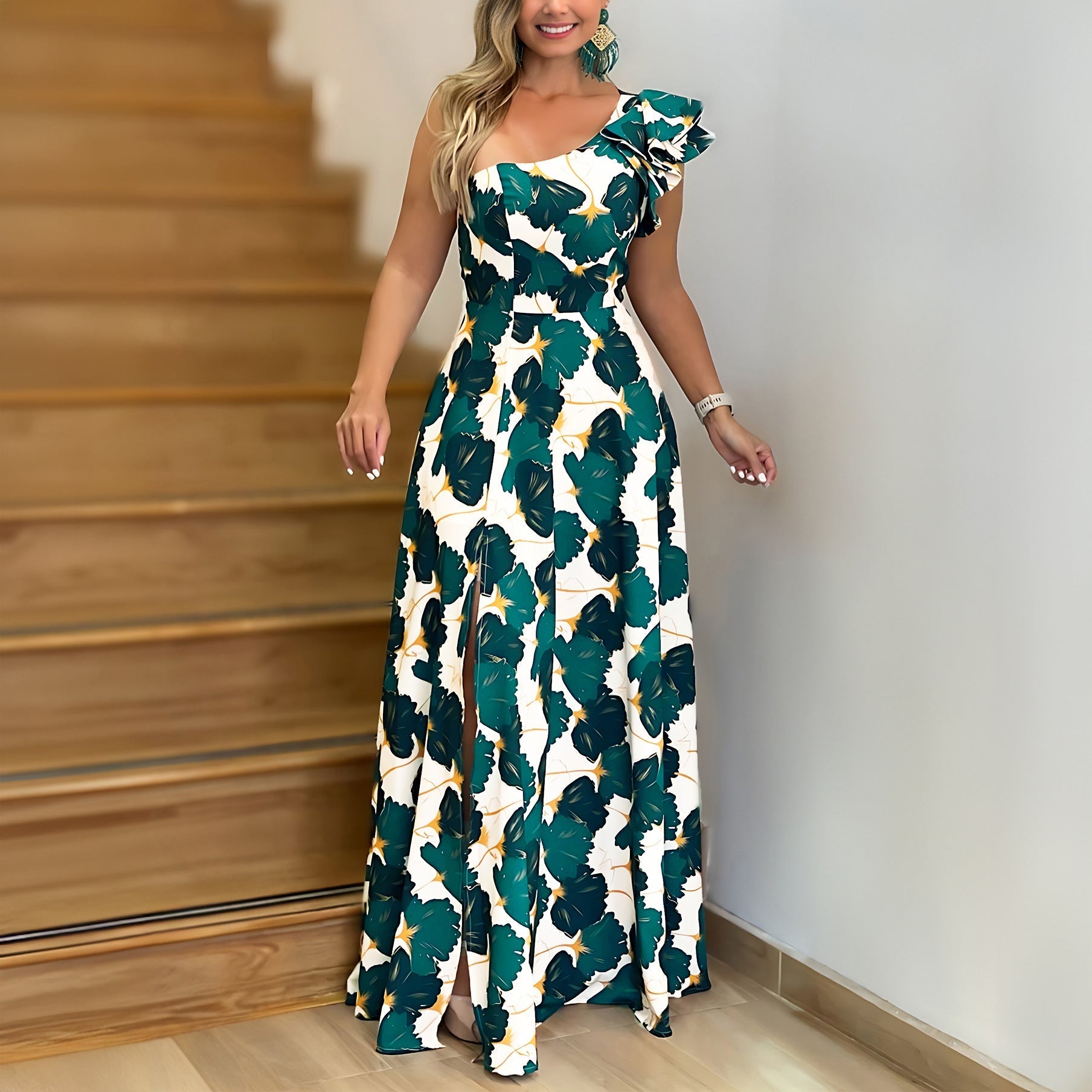 Elegant Women Open Shoulder One Sleeve Elegant Dress High Slit Sexy Dress Bella Mia