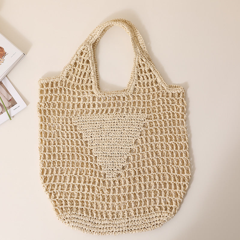 Large Capacity Hollow Out Cutout Straw Bag Fresh Candy Color One Shoulder Tote Woven Bag Portable Women Beach Bag Bella Mia