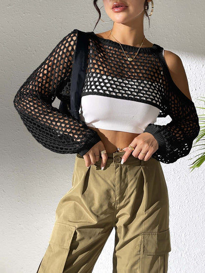 Women Clothing Sexy Cropped Hollow Out Cutout out Woolen Blouse Casual Fashionable Outerwear