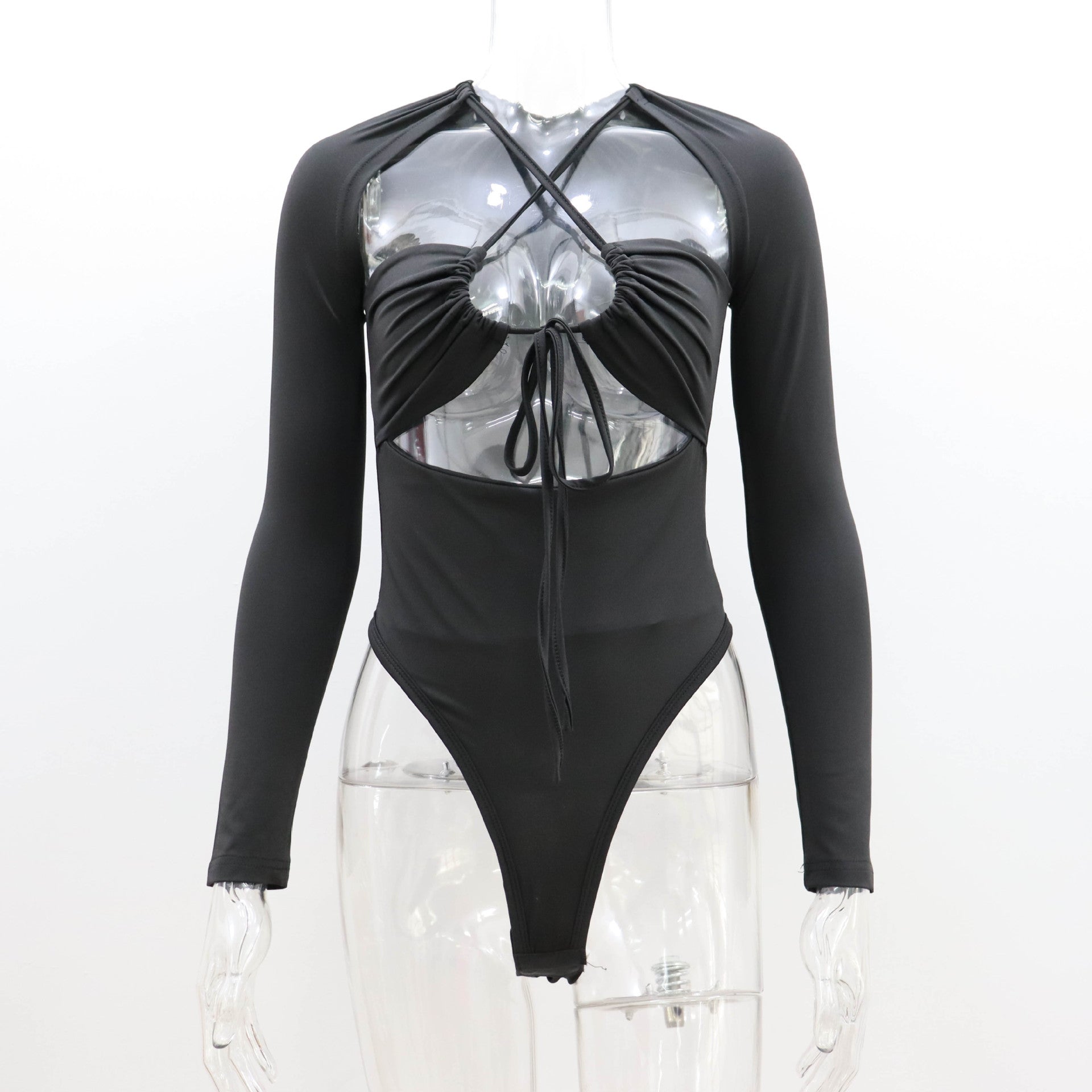 Summer Women Sexy Sexy Hollow Out Cutout out Strap Slim Solid Color Long Sleeve Jumpsuit Women Bella Mia