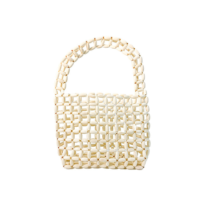 Hand Woven Bag Wooden Bead Handmade Bag Retro High Sense Niche Handbag Small Square Bag Bella Mia