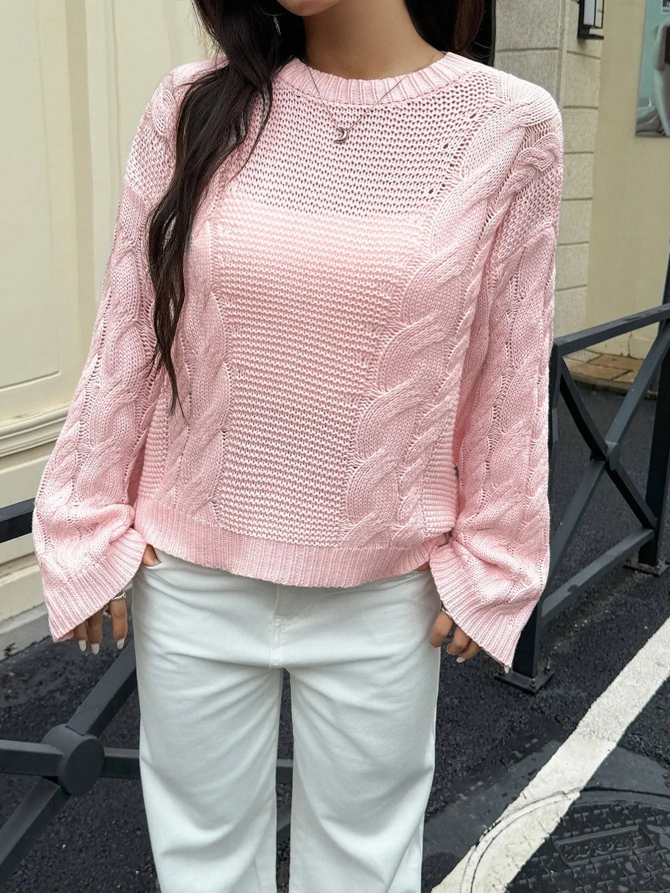 Casual Solid Color Long Sleeve Crew Neck Sweater For Women Fall Winter Bella Mia