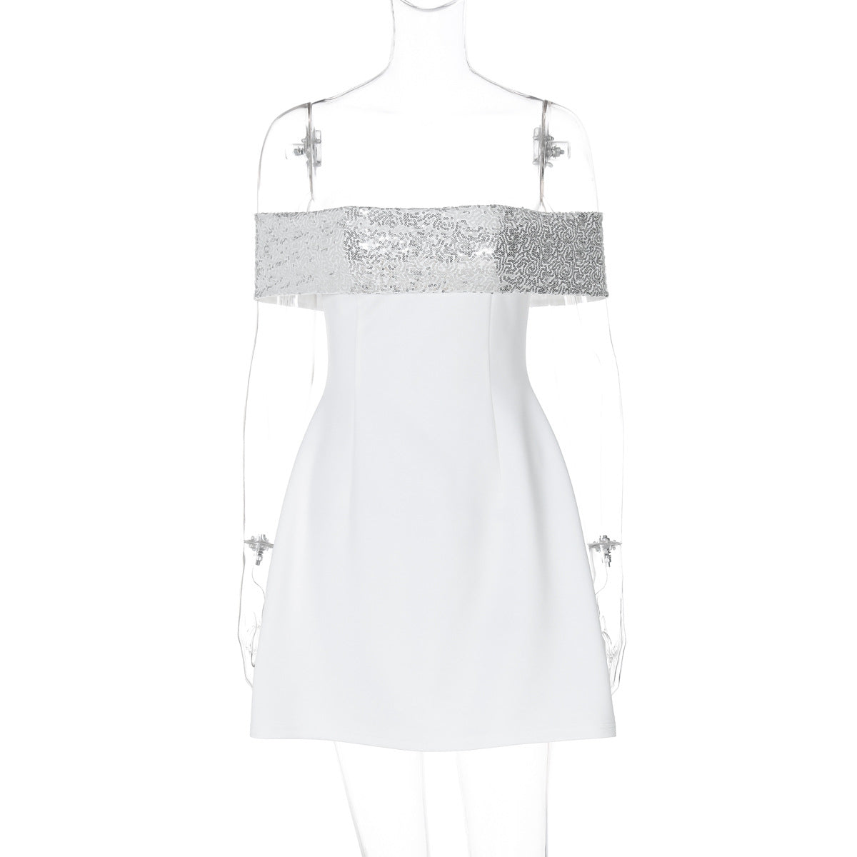 Women Clothing Winter Fashionable Elegant Sexy Slim Fitting Patchwork off the Shoulder Gown Dress Bella Mia