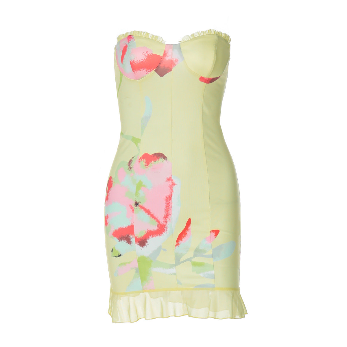 Spring Printed Sleeveless Tube Top Short Slim Sheath Dress Women Bella Mia