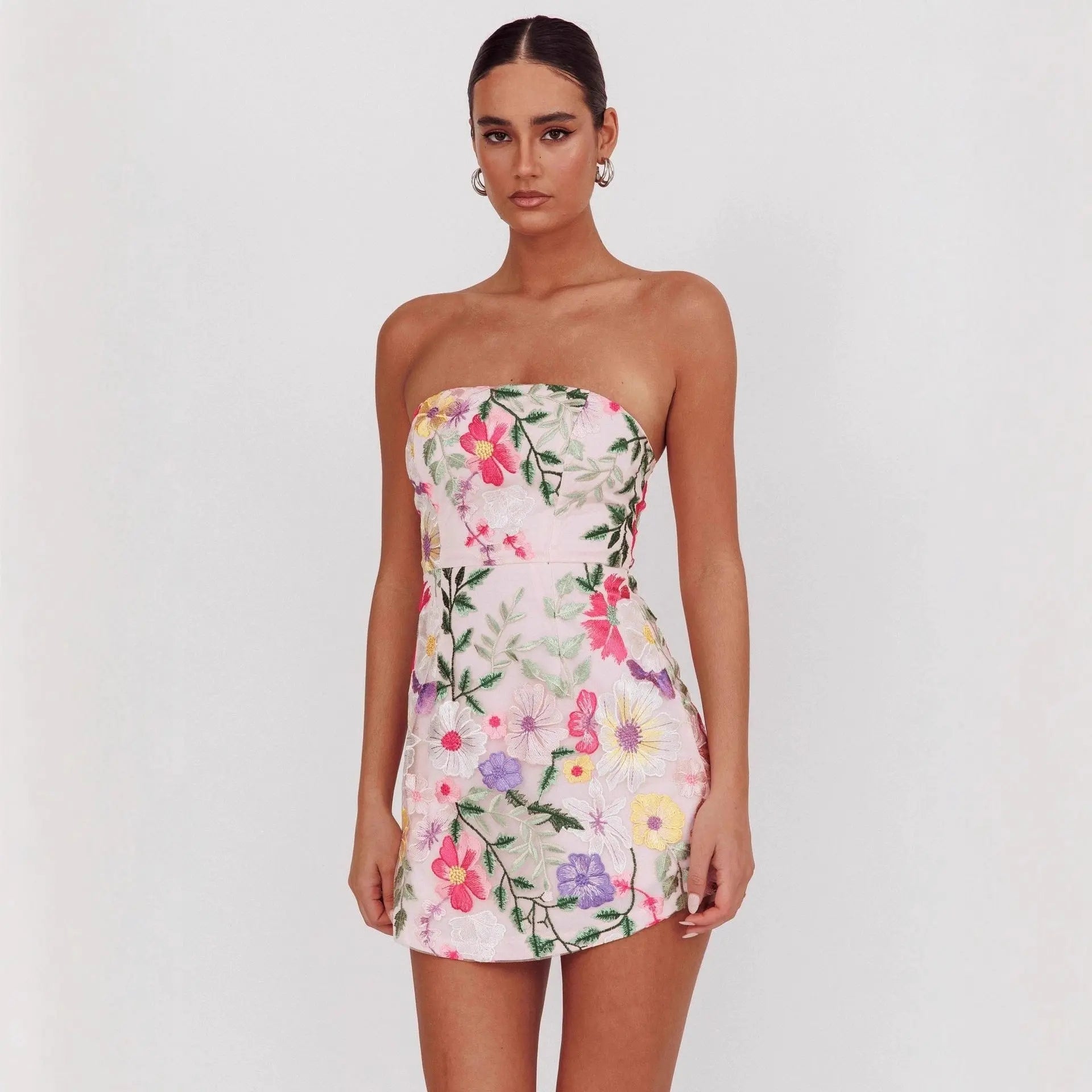 Women Slim Fit Bandeau Sling Short Niche Floral Dress Bella Mia