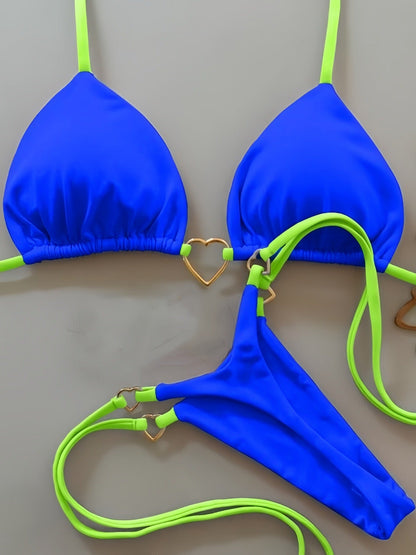 Nylon Solid Color Love Bikini Low Waist Lace up