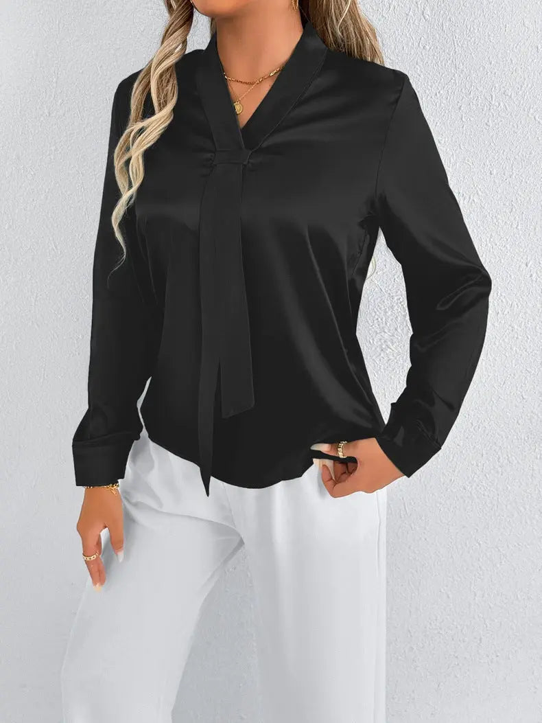 Women Summer Satin Shirt White Women Long Sleeve Satin Top Shirt Bella Mia