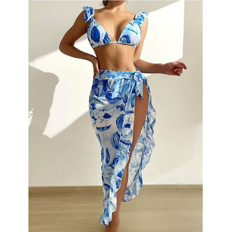 Women Clothing Sexy Bikini Ruffled Tied Apron Three Suits Swimsuit Tie Dye Bella Mia