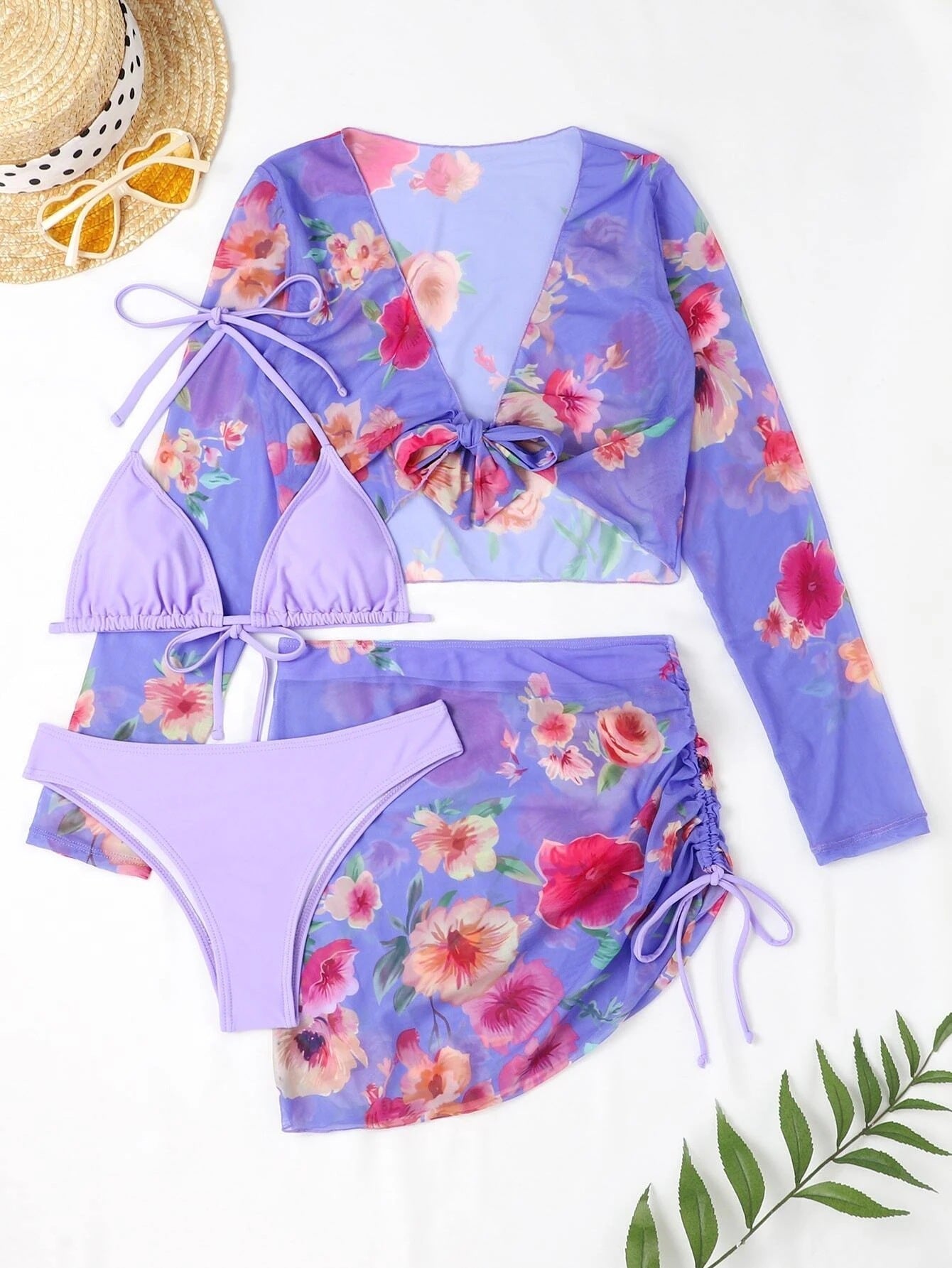 Swimsuit Women Split Three Or Four Piece Suit Printed Drawstring Lace Long Sleeve Internet Celebrity Suit Bella Mia