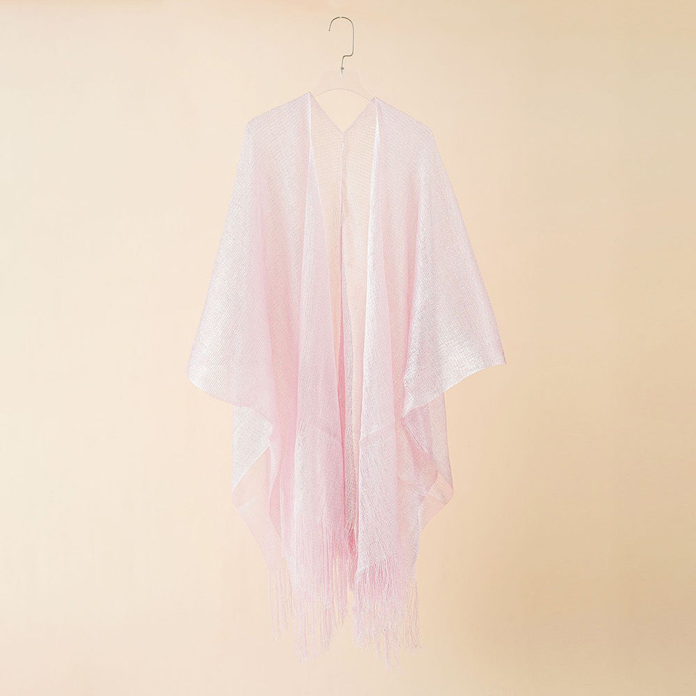 Beach Solid Color Sun Proof Tassel Knitting Beach Cover Up Sweater Shawl Cardigan Bella Mia