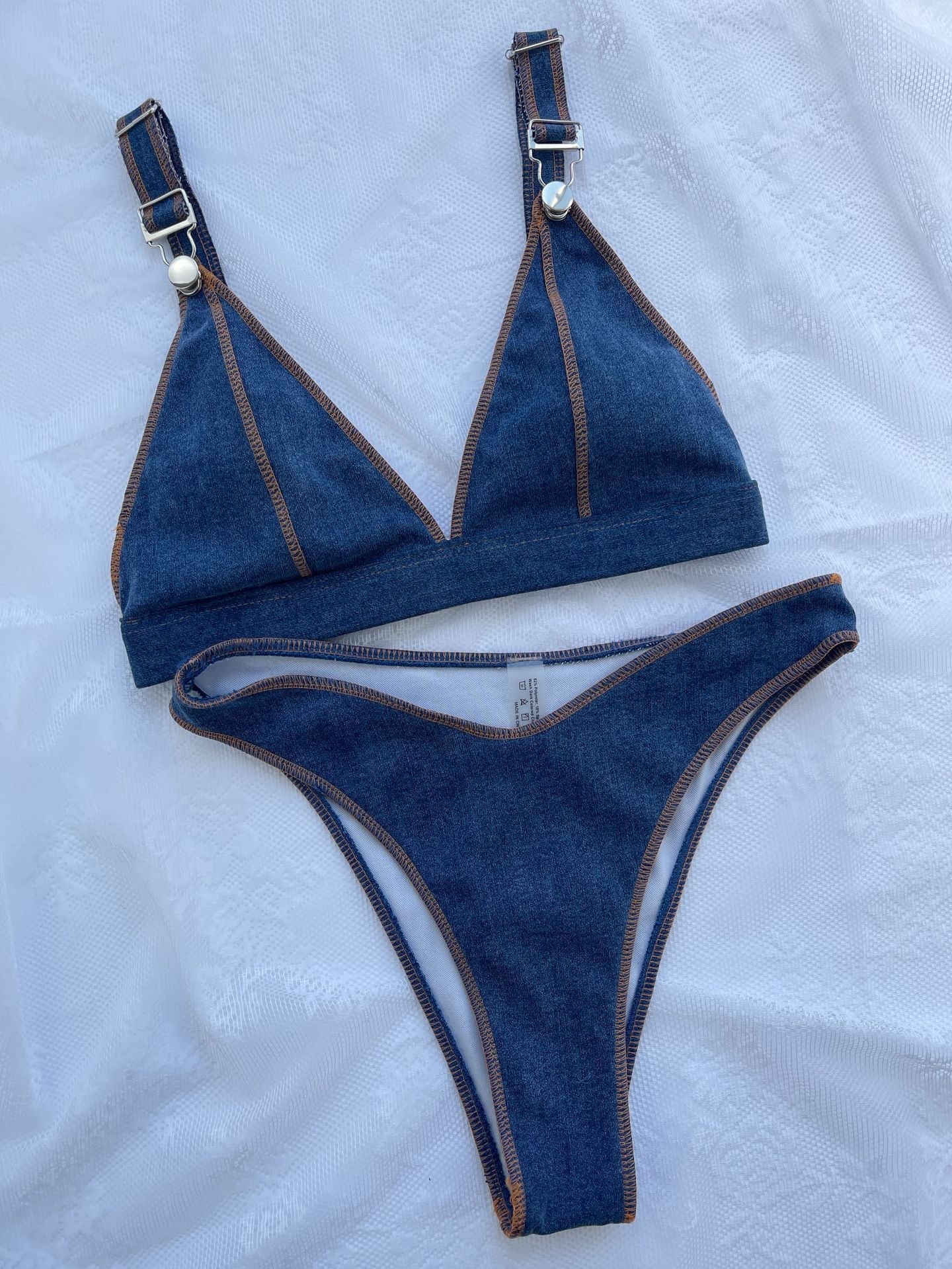 Women Swimsuit Sexy Bikini Denim Blue Solid Color Bella Mia