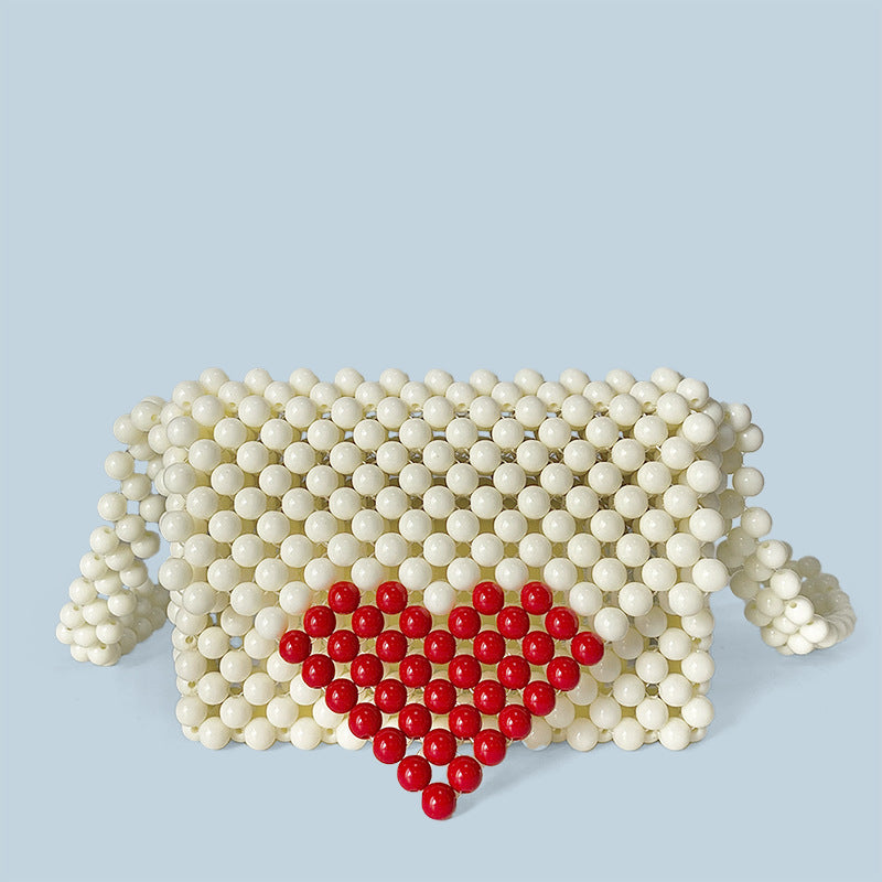 Casual Peach Heart DIY Handmade Beaded Heart Bag Imitation Acrylic Material Package Woven Shoulder Crossbody Portable Bella Mia